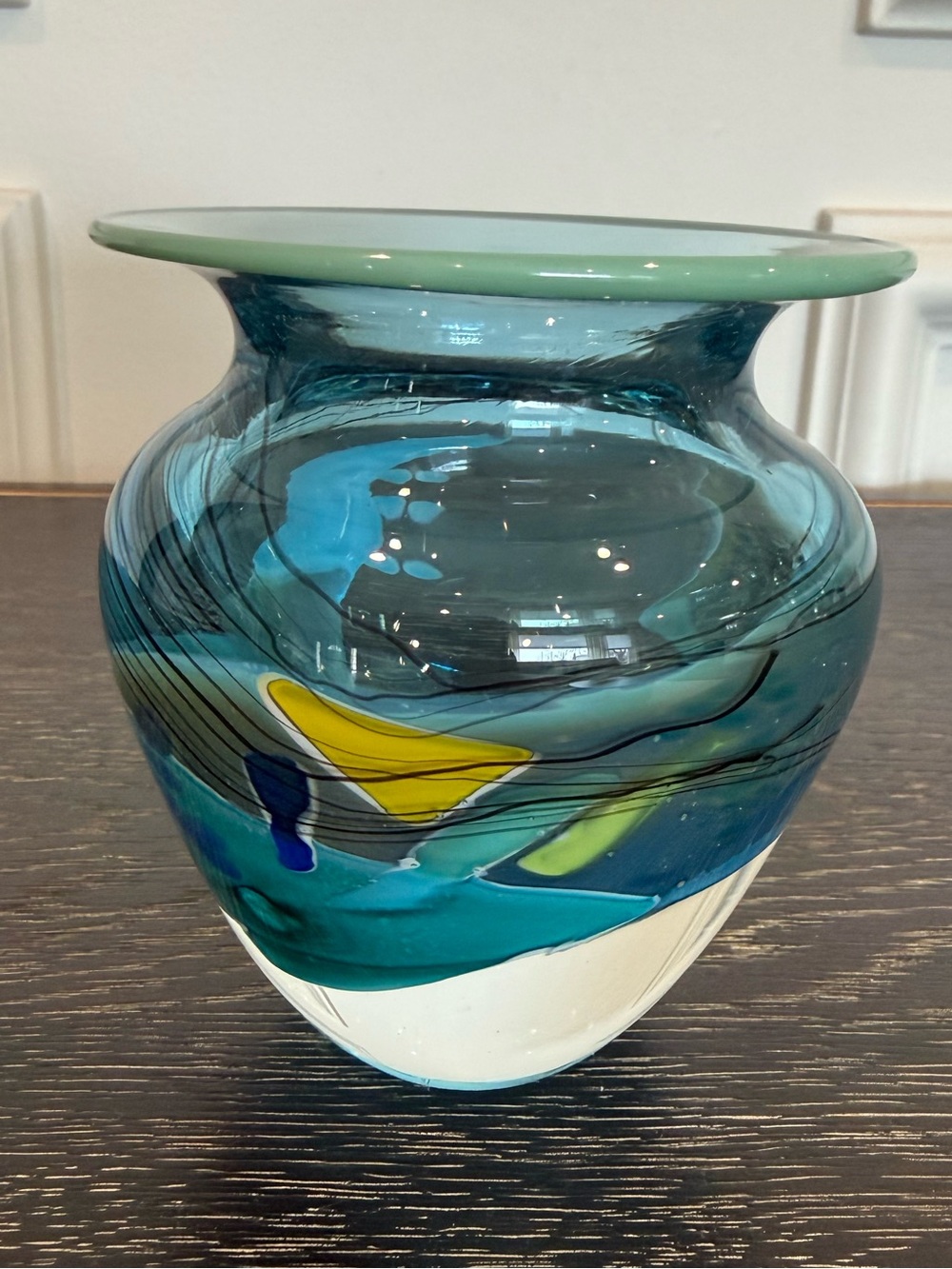 Signed Sterno Glasshouse Studios Renaissance Blue Abstract Vase